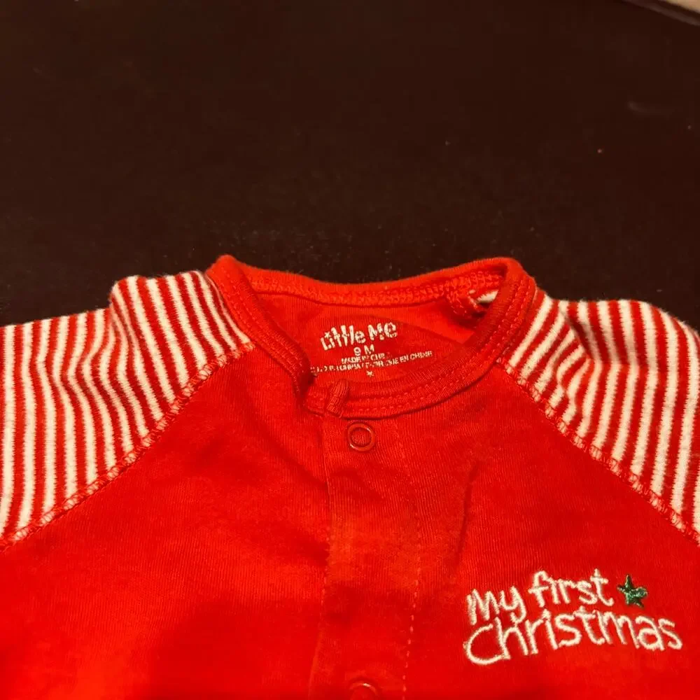 Little Me Baby Sleeper 0-3M First Christmas Red Train Footed Pajamas Outfit